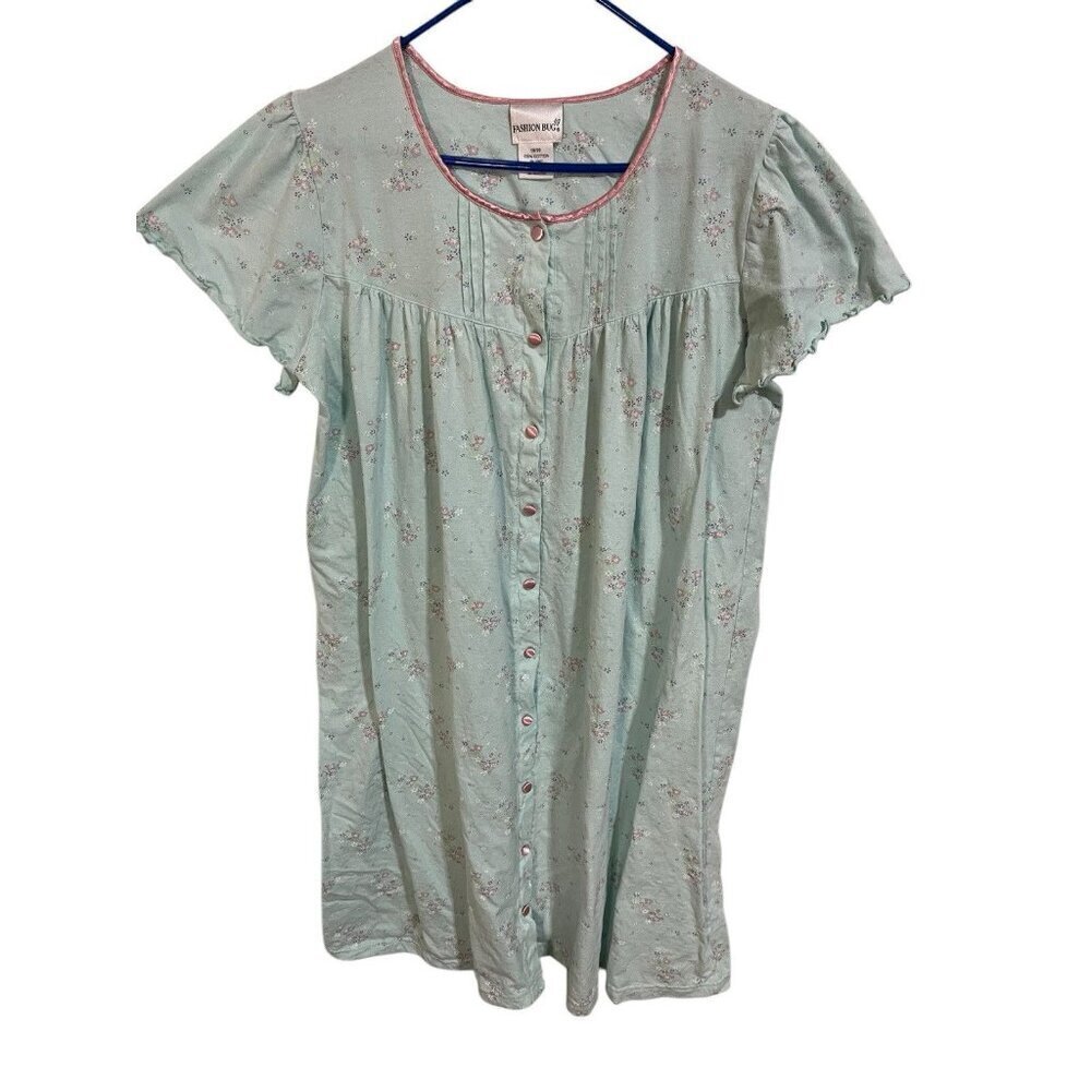 Fashion Bug Women's 18/20 Light Blue & Floral Sleep Wear Nightgown 100% Cotton